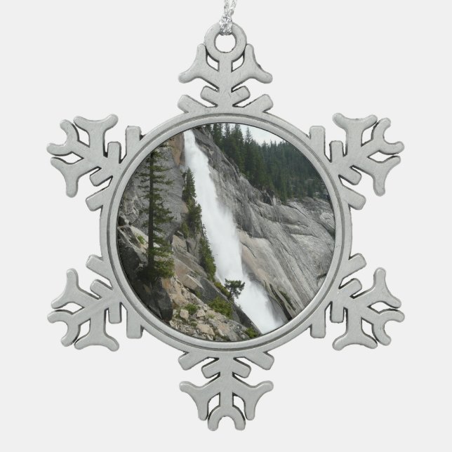 Nevada Falls at Yosemite National Park Snowflake Pewter Christmas Ornament (Front)