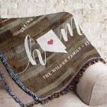 Nevada Home State Personalised Wood Look Throw Blanket<br><div class="desc">Show some home state pride with this cute rustic faux wood plank throw blanket featuring "home" in white calligraphy script lettering with a silhouette map of the state of Nevada standing in for the letter "O." A pink heart illustration inside the state map completes the design; you can change the...</div>