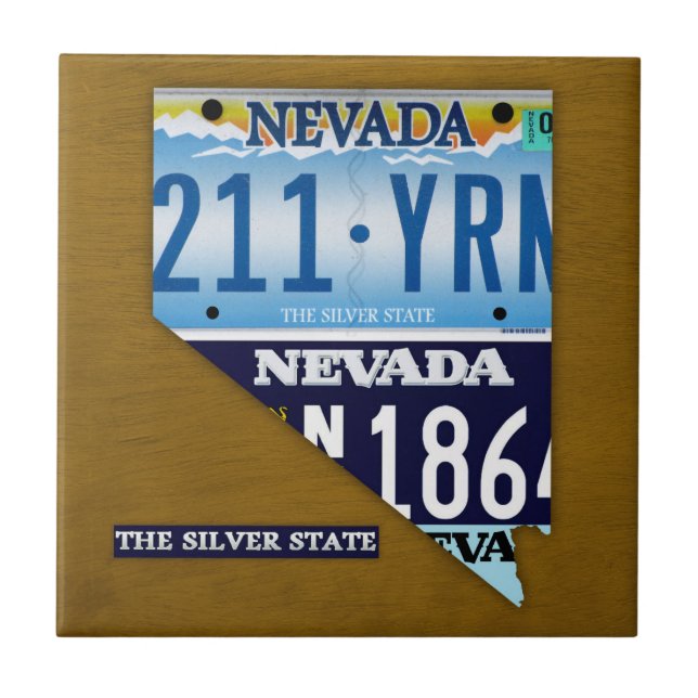 Nevada License Plate Map Ceramic Tile V3 (Front)