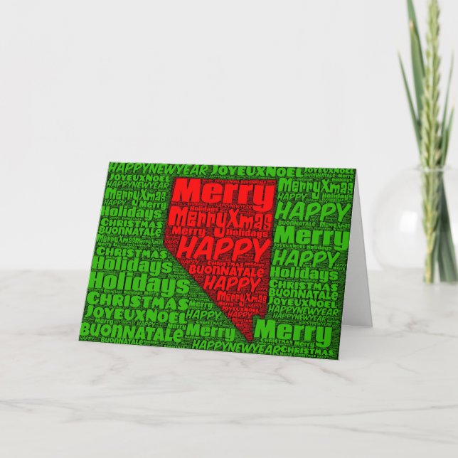 Nevada Map Word Art Christmas Card Holiday (Front)