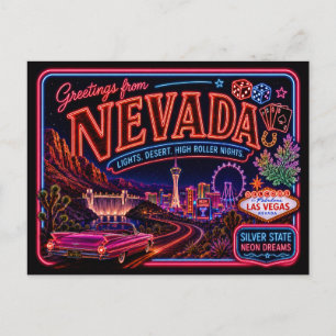 Nevada Neon State Retro Vintage Postcard