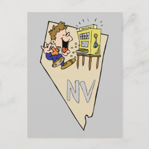 Nevada NV State Map & Gambler Jackpot Cartoon Postcard