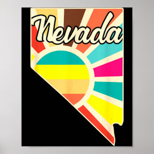 Nevada pride retro state outline colourful sunburs poster