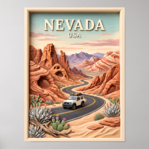 Nevada Road Trip Valley of Fire Vintage 3D Texture Poster