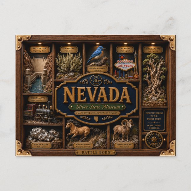Nevada Shadow Box 3D Figurine State Postcard (Front)