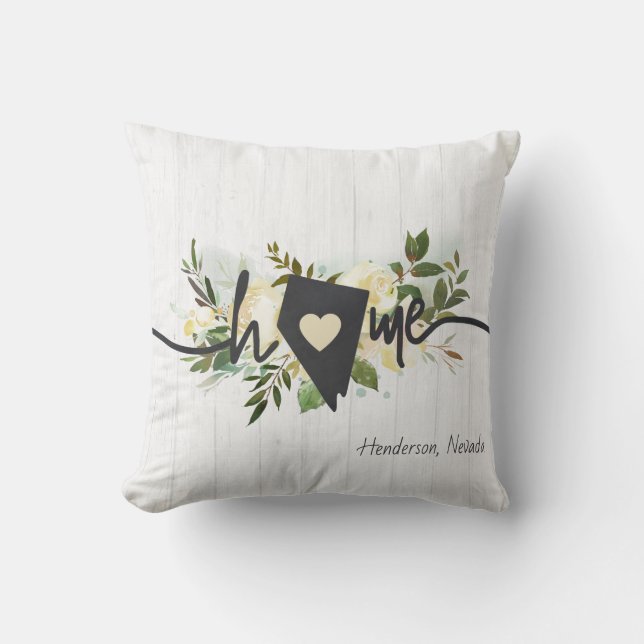 Nevada State Personalised Home City Rustic Floral Cushion (Front)