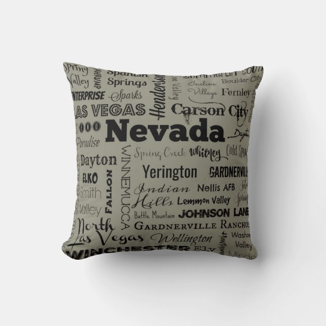 Nevada typography throw pillow II in grey & black, (Front)