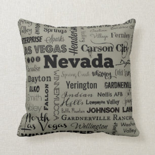 Nevada typography throw pillow II in grey & black,