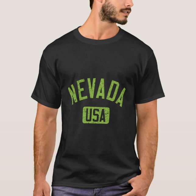 Nevada Usa Arched Text Distressed Lime Green Print T-Shirt (Front)