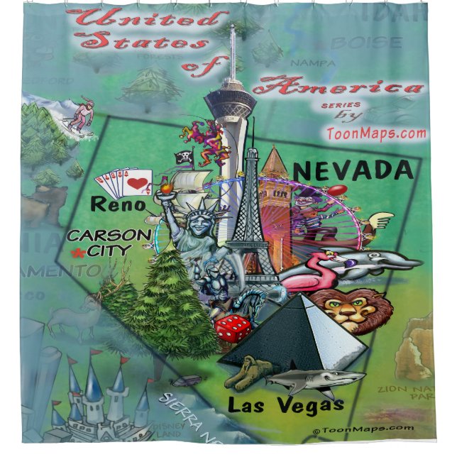 Nevada USA Cartoon Map Shower Curtain (Front)
