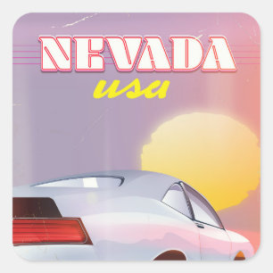 Nevada USA Setting sun sports car Square Sticker