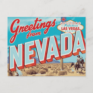 Nevada Vegas Sign Cowboy Postcard