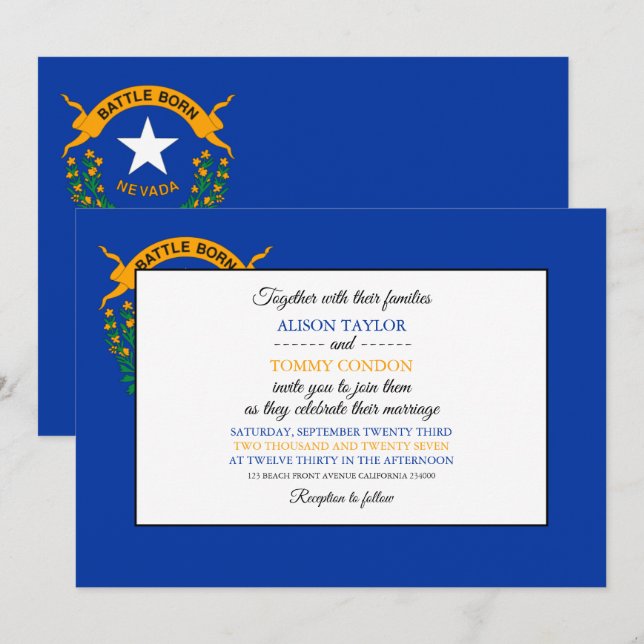 Nevadan Flag, Flag of Nevada Wedding Invitation (Front/Back)