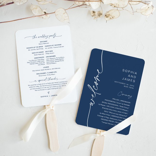 NEVE Modern Navy Wedding Program (set of 10) Hand Fan (Creator Uploaded)