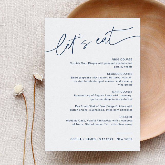 NEVE Navy Minimalist Wedding Dinner Menu Card (Creator Uploaded)
