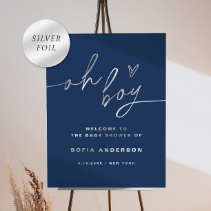 NEVE Navy, Silver Foil Oh Boy Baby Shower Sign