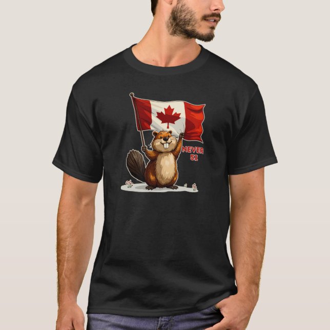 Never 51, Canada Canadian Flag Maple Leaf, Beaver T-Shirt (Front)