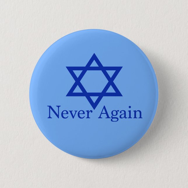 Never Again Jewish Holocaust Remembrance 6 Cm Round Badge (Front)