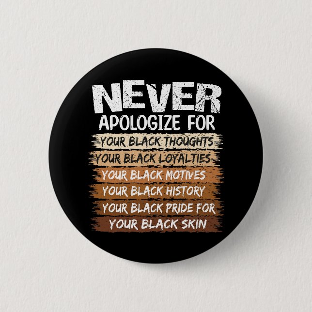 Never Apologise Black History Month 6 Cm Round Badge (Front)