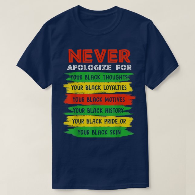 Never Apologise Black History Month BLM Melanin Pr T-Shirt (Design Front)