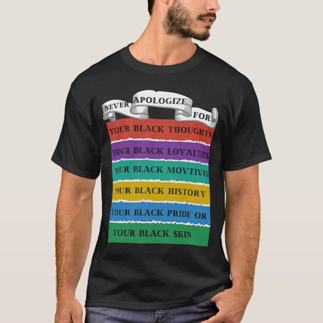 Never Apologise Black History Month BLM Melanin Pr T-Shirt (Front)