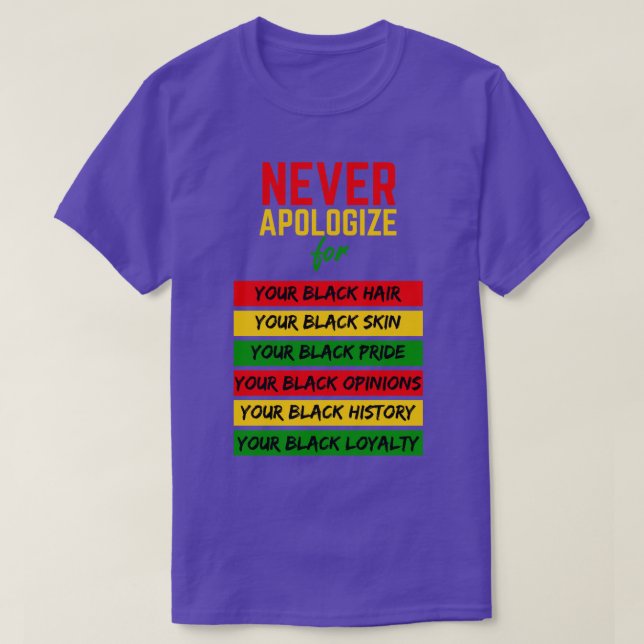 Never Apologise Black Pride Skin Hair Black Histor T-Shirt (Design Front)
