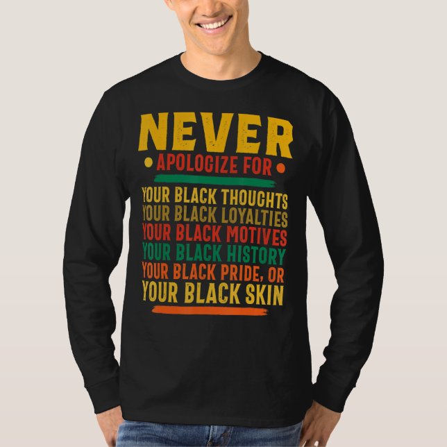 Never Apologise For Your Black Thoughts Black Hist T-Shirt (Front)