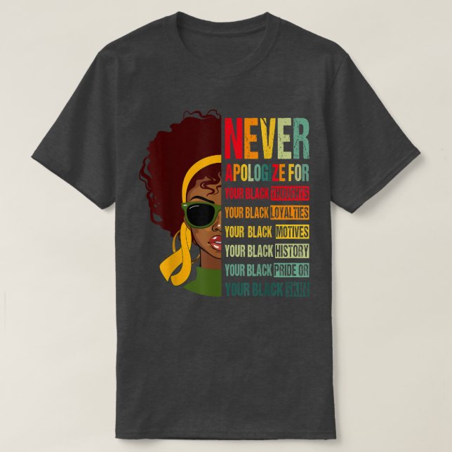 Never Apologise For Your Blackness Juneteenth Blac T-Shirt (Design Front)