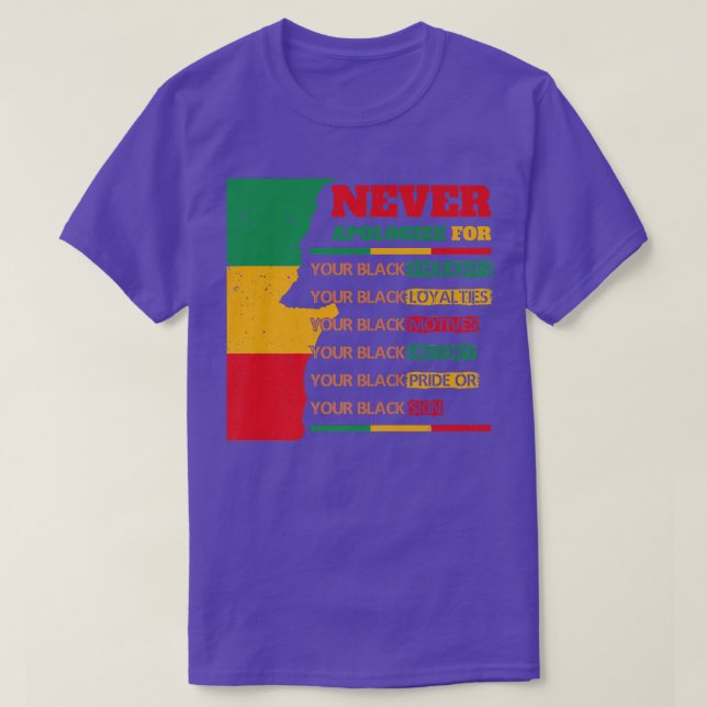 Never Apologise For Your Blackness Juneteenth Blac T-Shirt (Design Front)