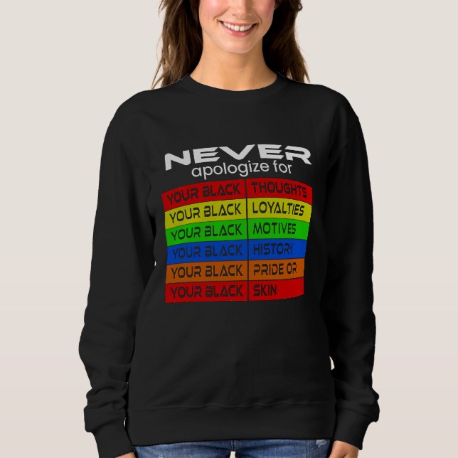 Never Apologize Black History Month BLM Melanin Pr Sweatshirt (Front)