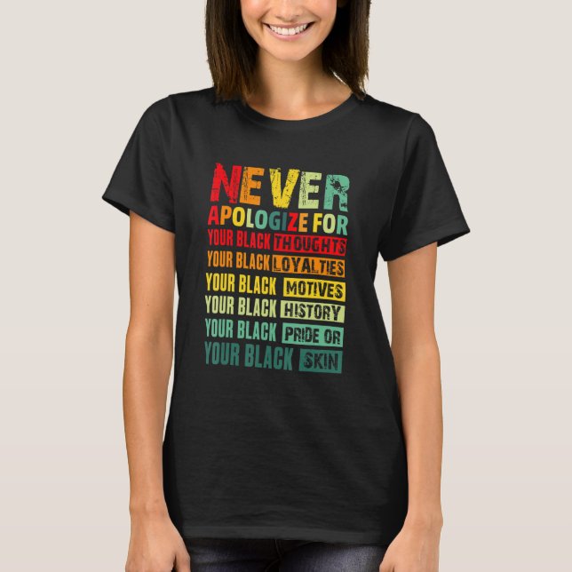 Never Apologize Black History Month BLM Melanin Pr T-Shirt (Front)