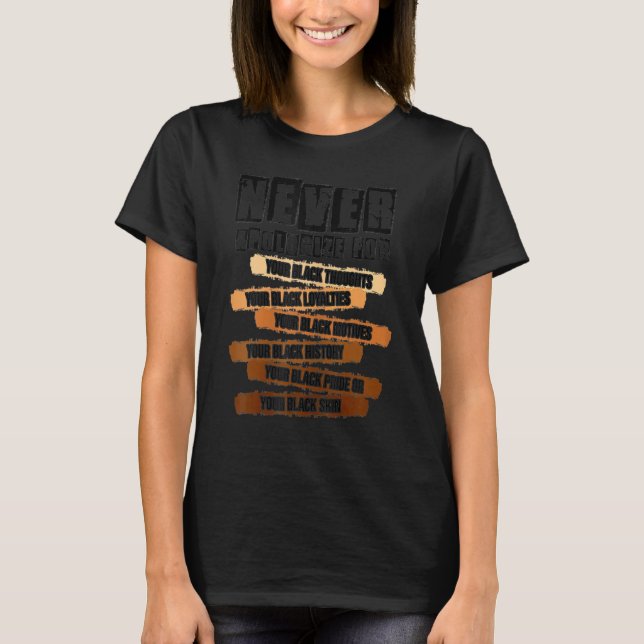 Never Apologize Black History Month Melanin Pride  T-Shirt (Front)
