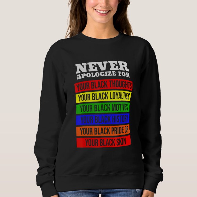 Never Apologize For Your Blackness Black History M Sweatshirt (Front)