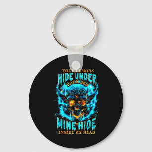 Never Better Skeleton Messy Bun Drinking Coffee Me Key Ring