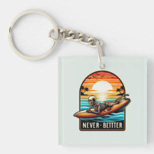 Never Better - Skeleton Surfing Sunset Wave Key Ring