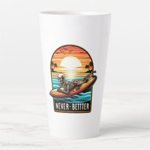 Never Better - Skeleton Surfing Sunset Wave Latte Mug