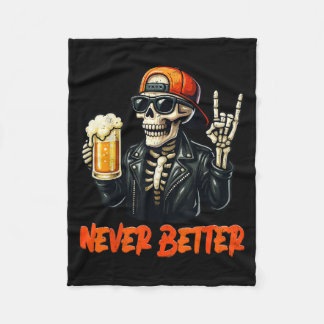 Never Bettter Skeleton Rock Hand Halloween Costume Fleece Blanket