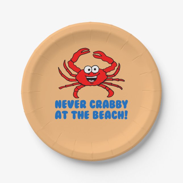 Never Crabby At The Beach Paper Plate (Front)