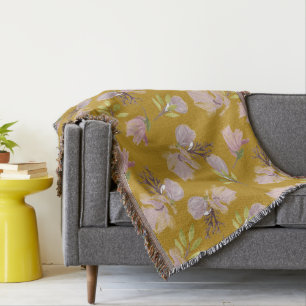 Never died golden brown Dusty floral pattern cute Throw Blanket