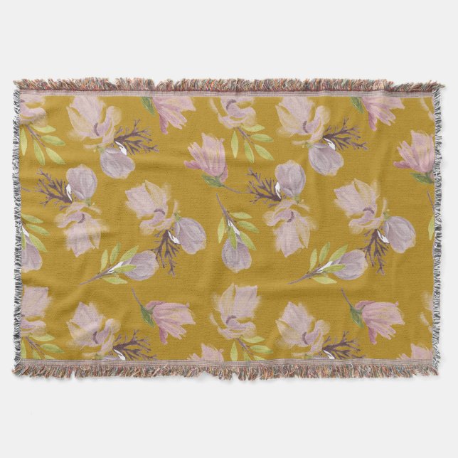Never died golden brown Dusty floral pattern cute Throw Blanket (Front)