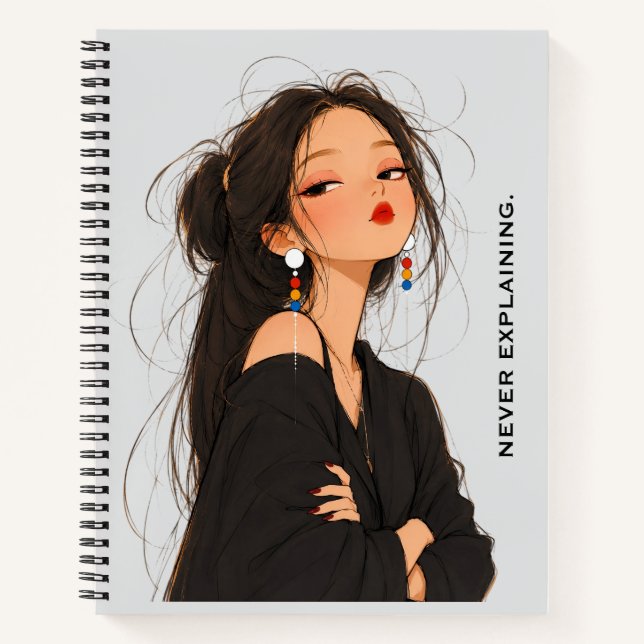 Never Explaining. Aesthetic Attitude Girl Notebook (Front)
