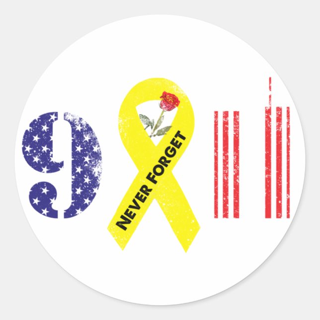 Never Forget 9 11 Yellow Ribbon Classic Round Sticker (Front)