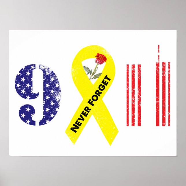 Never Forget 9 11 Yellow Ribbon Poster (Front)
