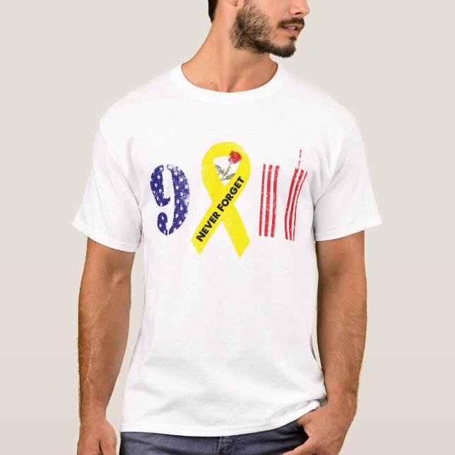 Never Forget 9 11 Yellow Ribbon T-Shirt (Front)