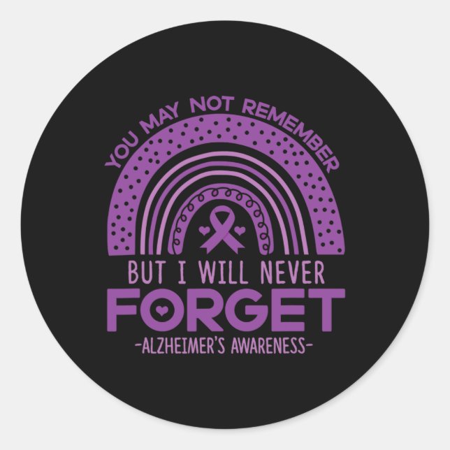 Never Forget Dementia Patients Purple Ribbon  Classic Round Sticker (Front)