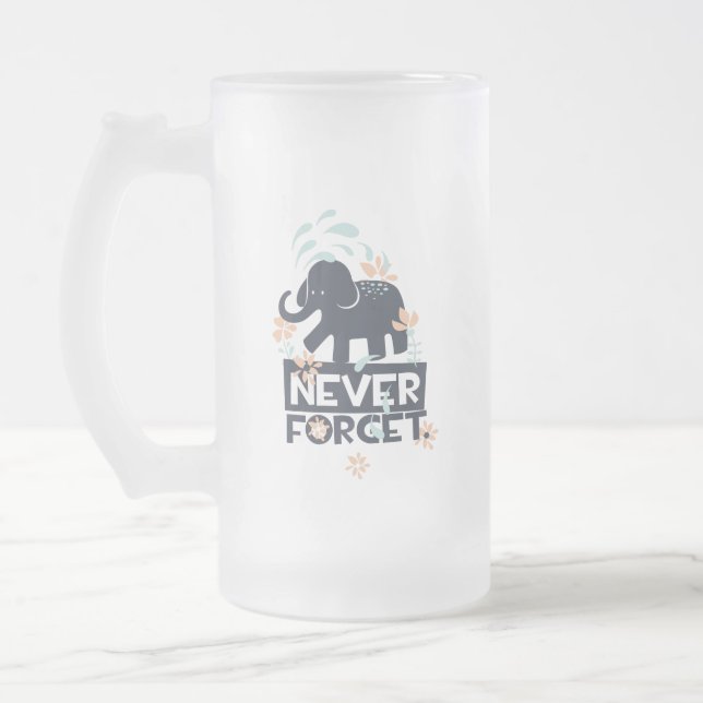 Never forget elephants frosted glass beer mug (Left)
