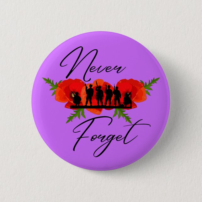 Never Forget Memorial Day Soldiers And Poppy 6 Cm Round Badge (Front)