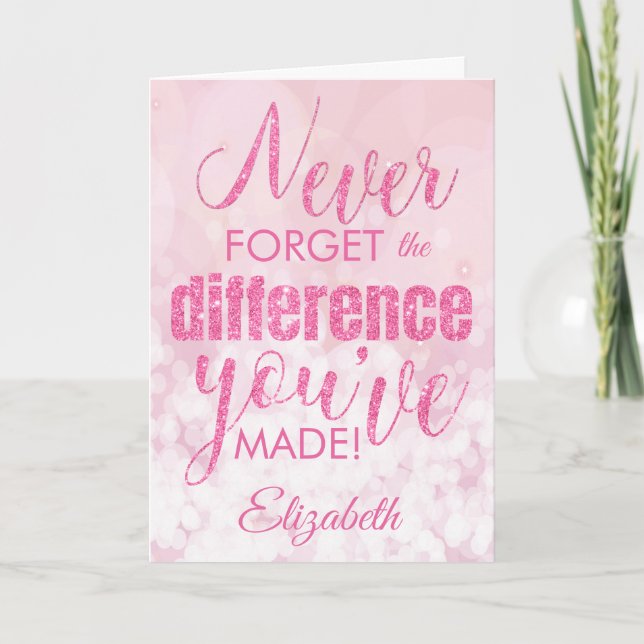 Never Forget Pink Thank You Appreciation  Card (Front)