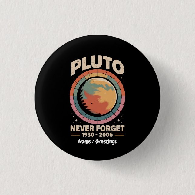 Never Forget Pluto 1930-2006 Funny Retro Space  3 Cm Round Badge (Front)