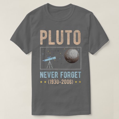 Pluto Never Forget Telescope T-shirt, Grey